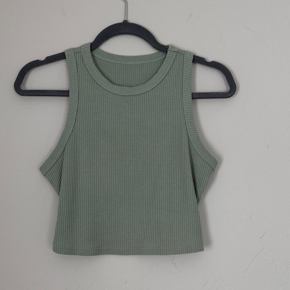 Ribbed Cropped Tank Top - Sage Green
